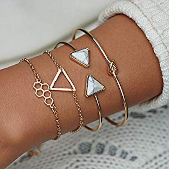 Multiple Layered Gold 4pc Bangle Bracelet Set 3 - Picture 1 of 2